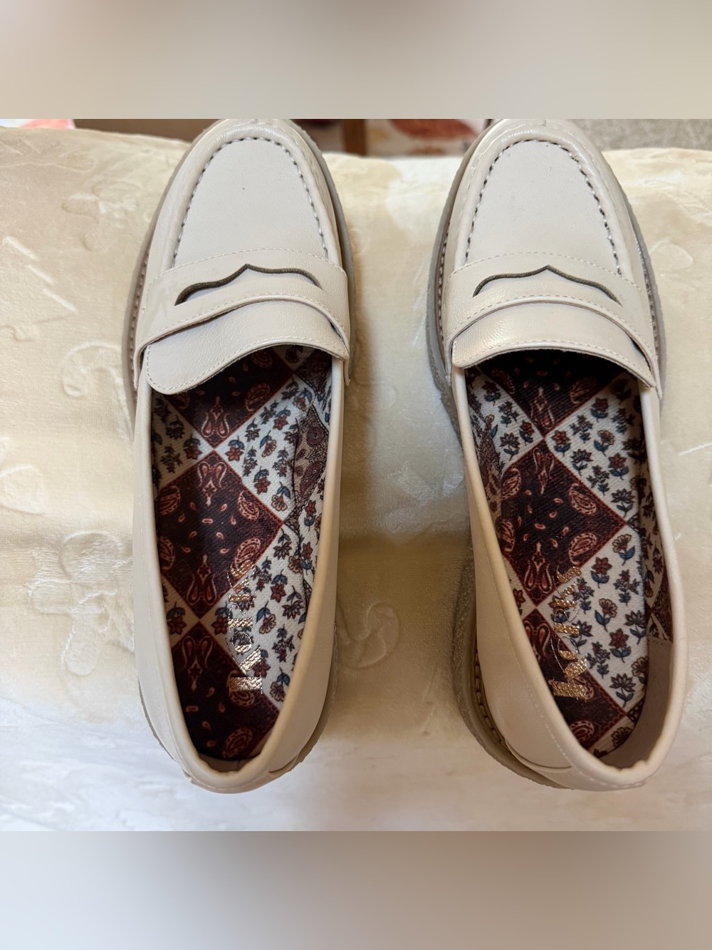 Kork-Ease Cream Leather Penny Loafers with Patterned Insole